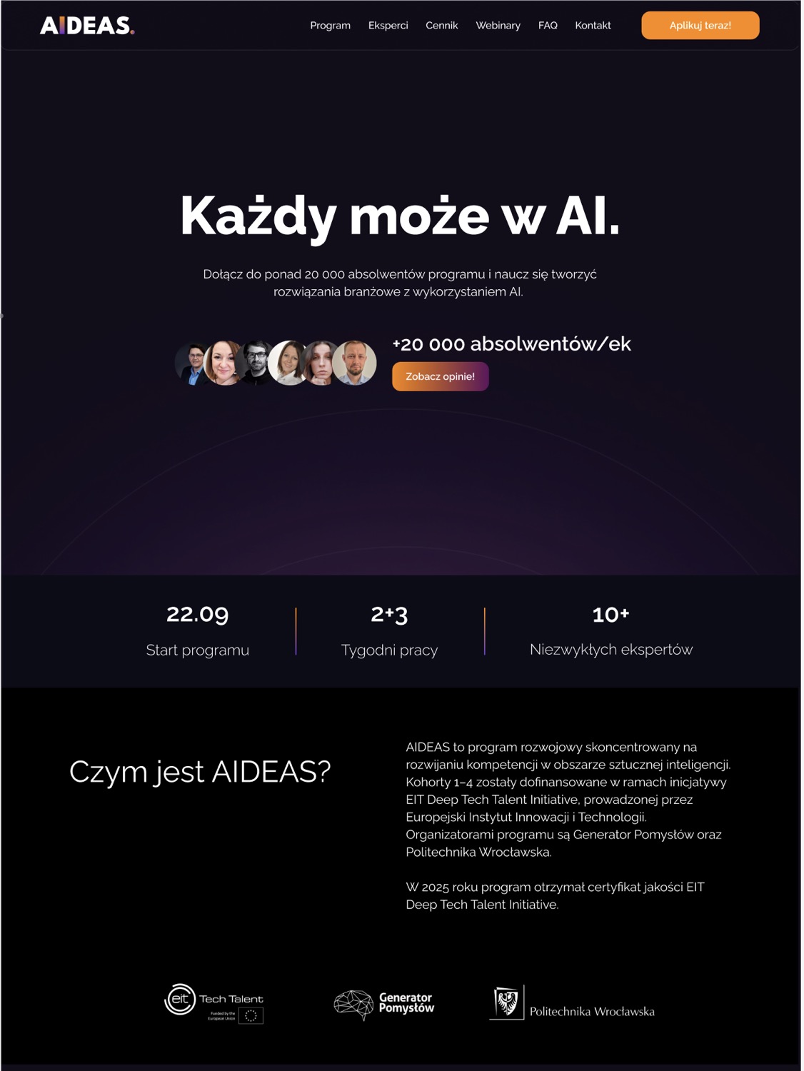 AIDEAS — widok strony internetowej 1